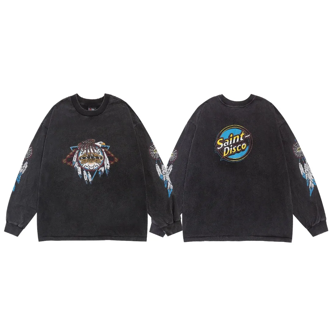 Trendy brand SAINT MICHAEL co-branded TEFLON DISCO washed distressed long-sleeved T-shirt Fabric: 260g Style number: SM10 Size: S-M-L-XL Color: Black Price: P156